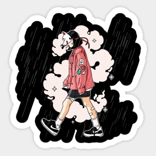 Japanese Chillhop Walk in the rain Sticker